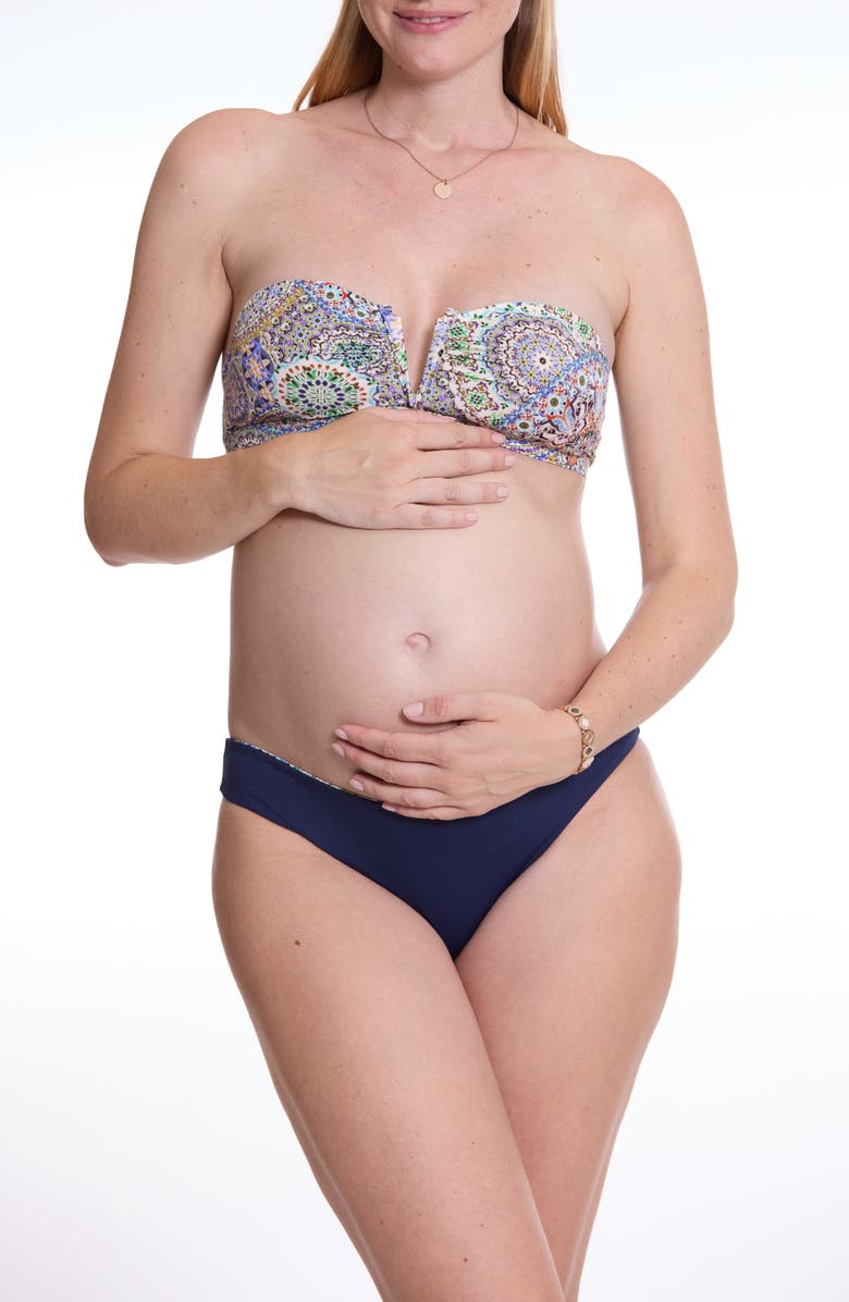Cache Coeur Mandala Reversible Maternity Bikini, Alternate, color, Blue Multicolor