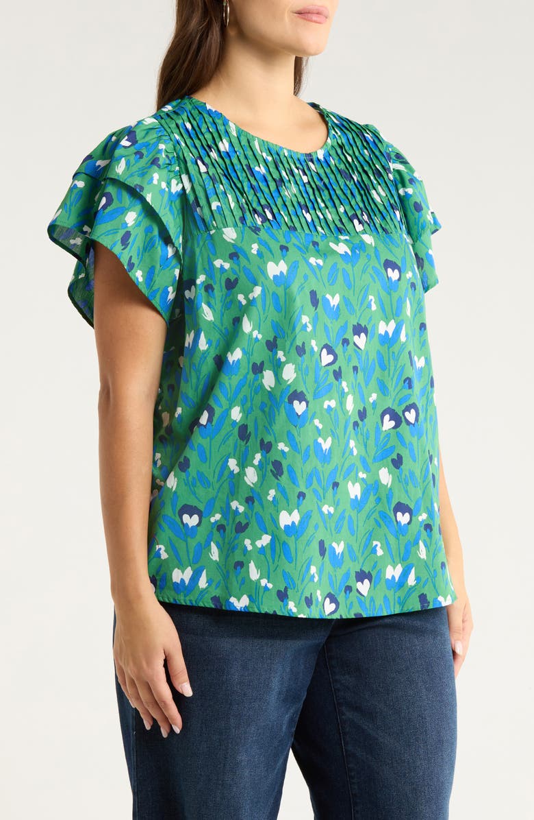 SUGARLIPS Laury Floral Print Cap Sleeve Shirt, Alternate, color, Kelly-Multi