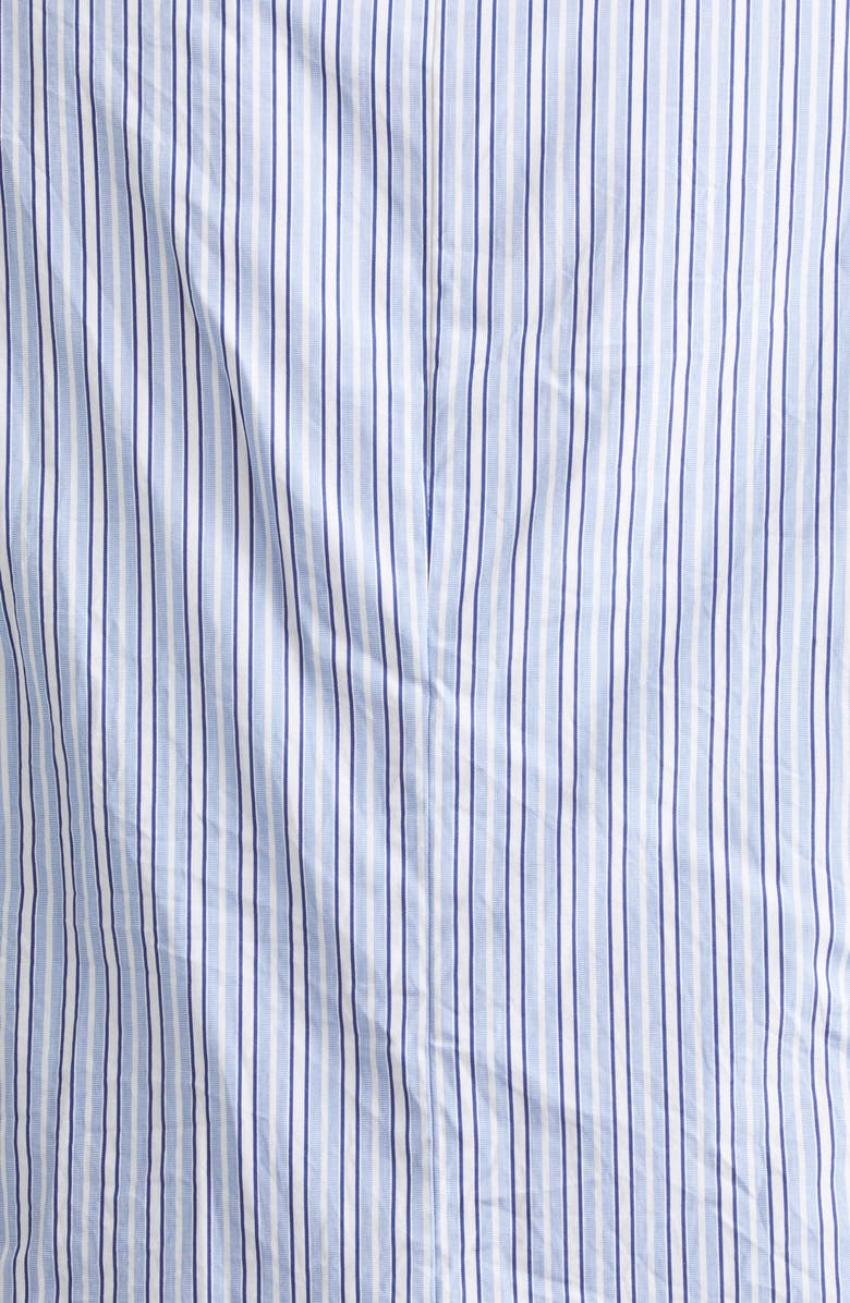 Comme des Garçons Comme des Garçons Stripe Ruffle Hem Single Breasted Cotton Blazer, Alternate, color, Sax/ White/ Navy