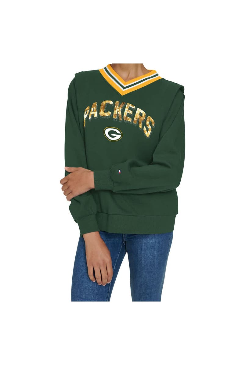 Tommy Hilfiger Women's Tommy Hilfiger Green Green Bay Packers Alice V-Neck Pullover Sweatshirt, Alternate, color, Green