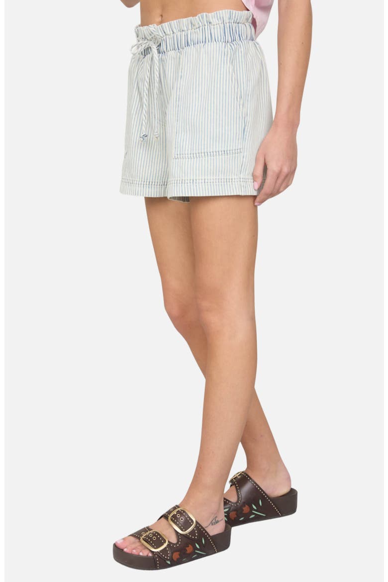 Stripe Paperbag Waist Denim Shorts, Alternate, color, LIGHT BLUE