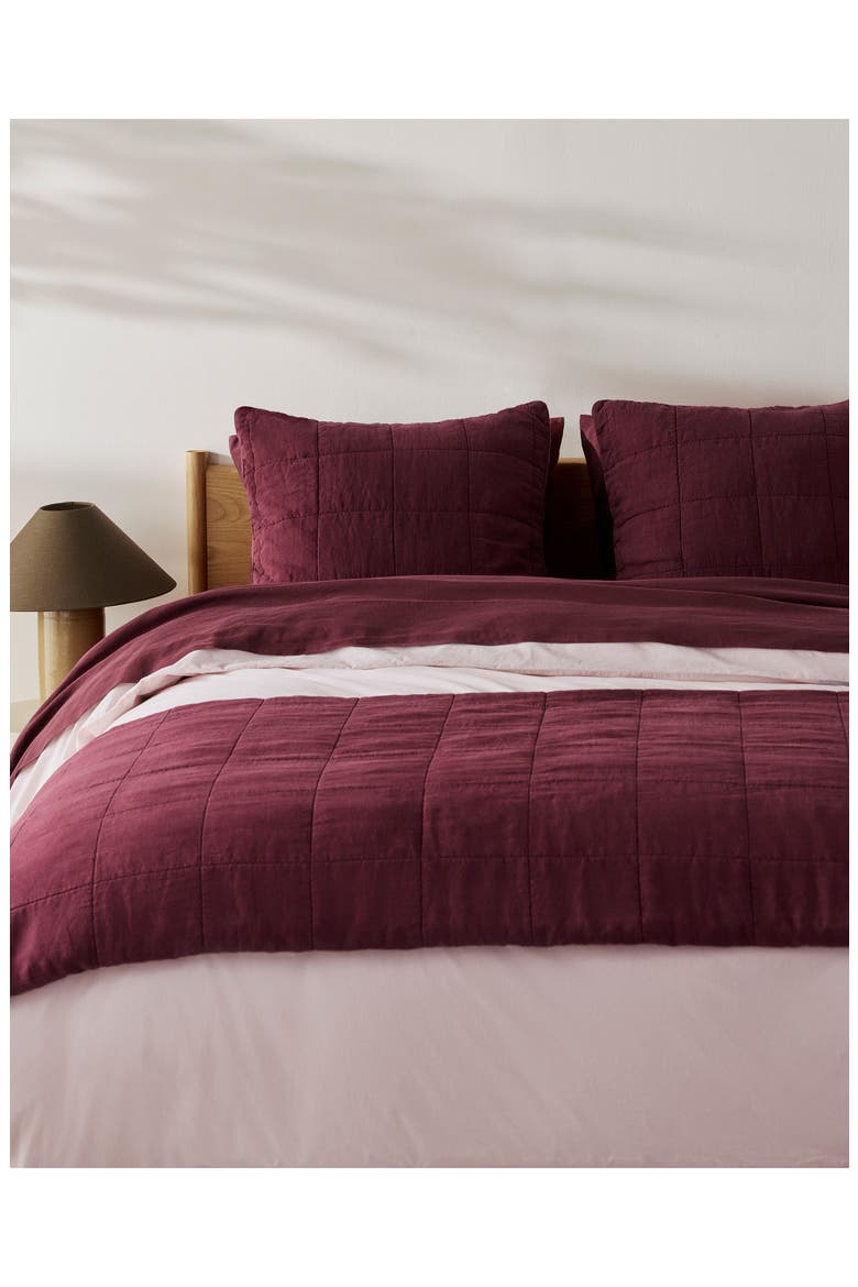 Linen Box Quilted Sham Set, Alternate, color, GARNET
