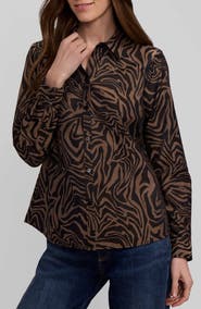 Foxcroft Hampton Zebra Print Cotton Blend Button-Up Shirt