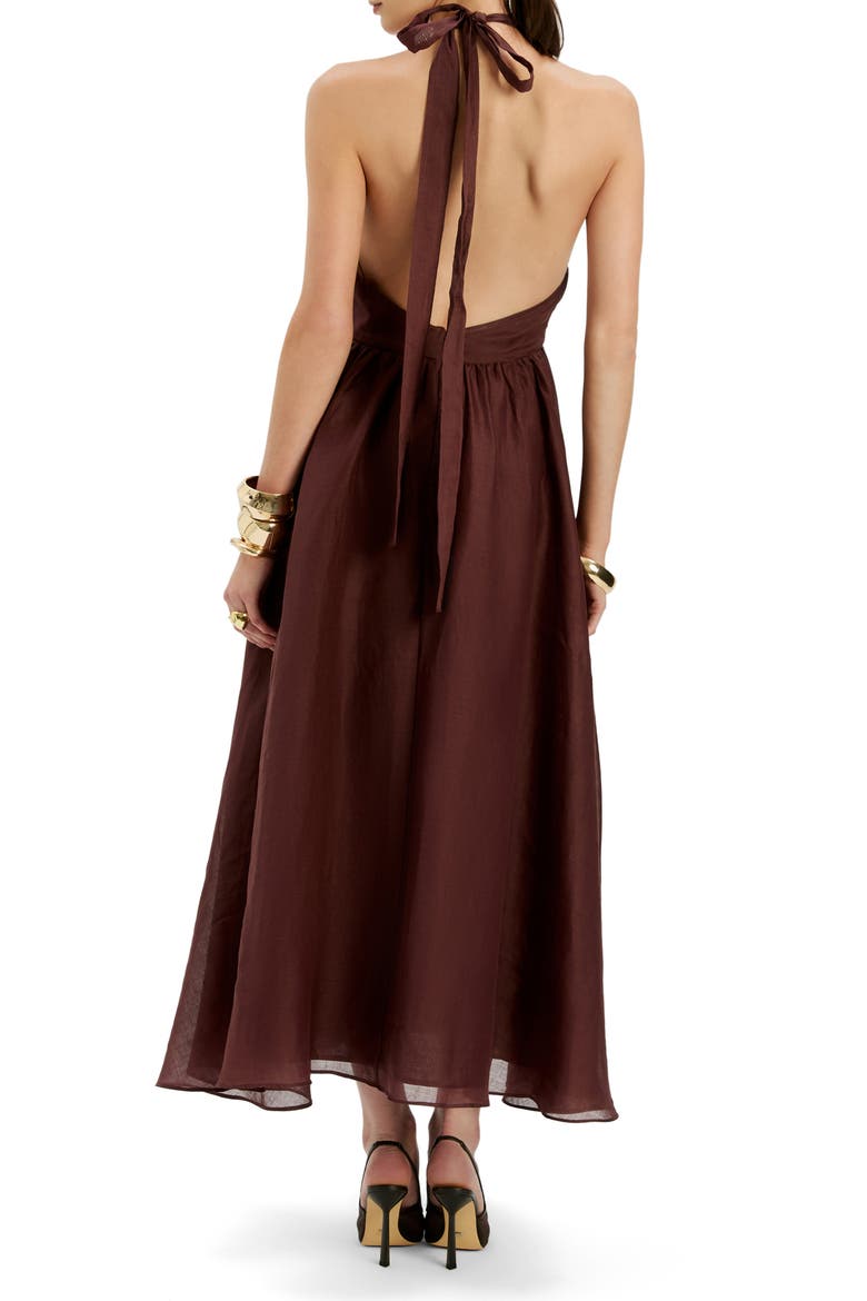 Cavarly Plunge Halter Neck Maxi Dress, Alternate, color, CHOCOLATE