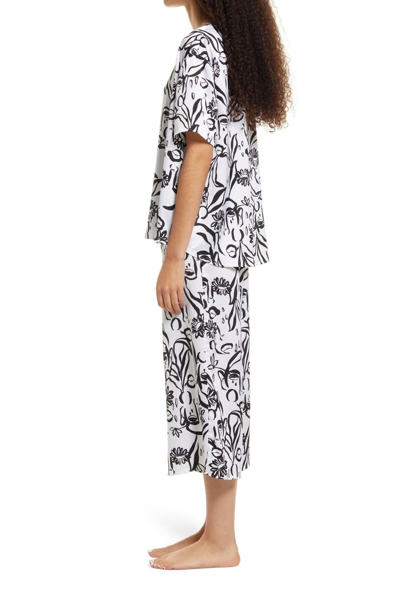 Cristina Martinez Satin Crop Pajamas, Alternate, color, BLOOMING FACES INVERT