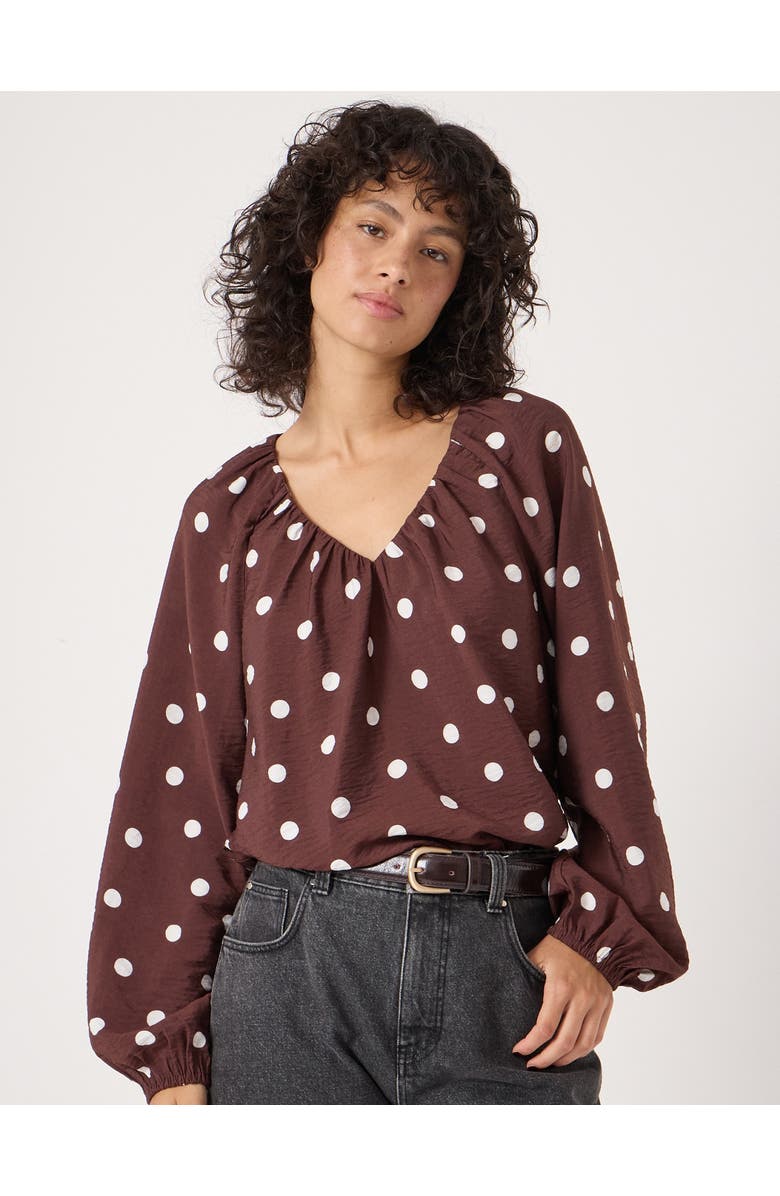 Hush Printed Airflow V Neck Blouse, Main, color, Polka Dot Brown
