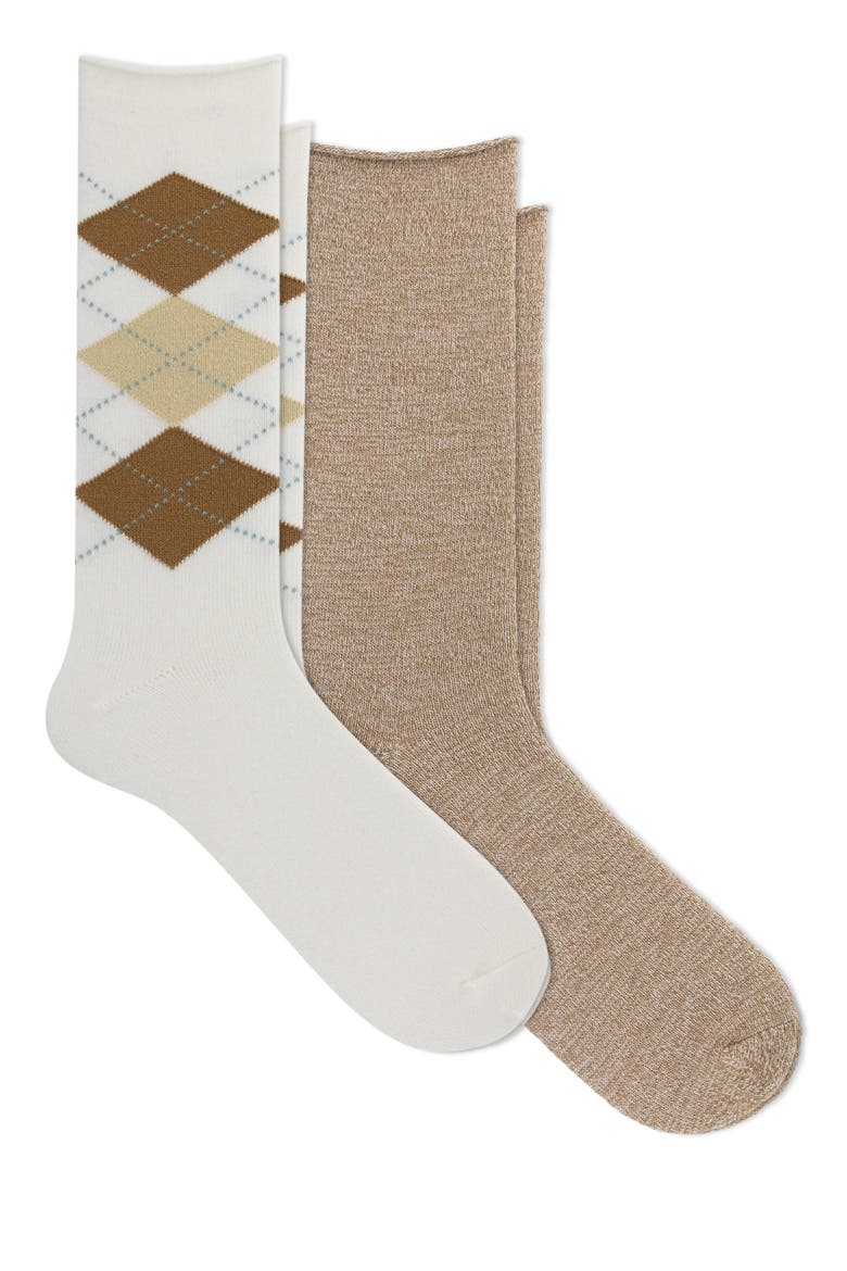 Supersoft Argyle 2-Pack Crew Socks, Main, color, IVORY