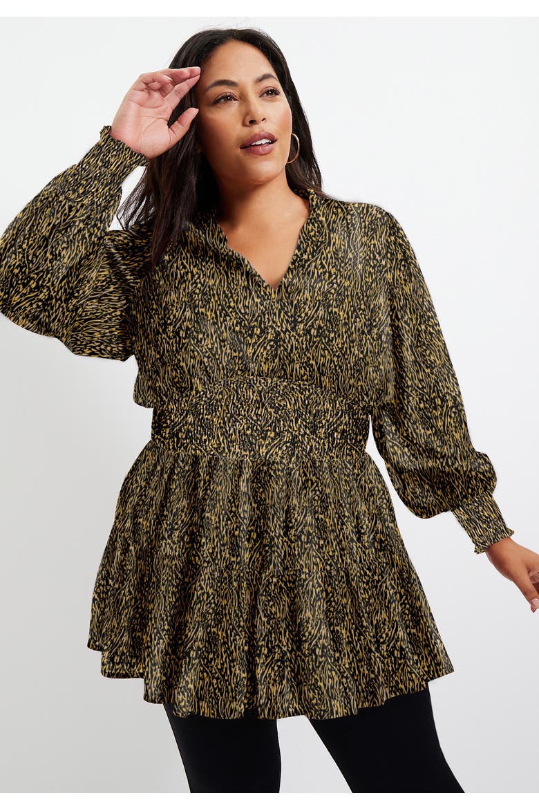 Smocked Georgette Tunic, Alternate, color, FALL PAISLEY COPPER