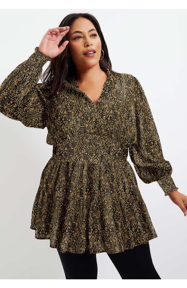 June + Vie Smocked Georgette Tunic, Alternate, color, Fall Paisley Copper