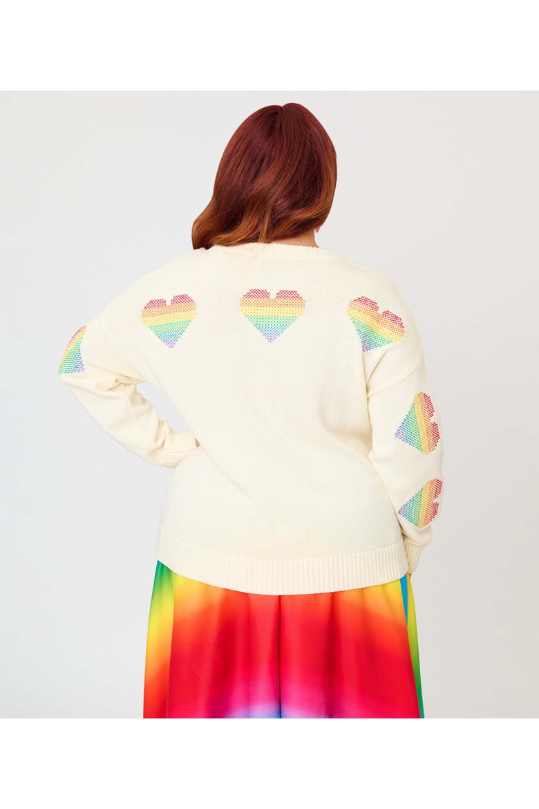 Plus Size Long Sleeve Sweater, Alternate, color, Beige w/ Rainbow Heart Print