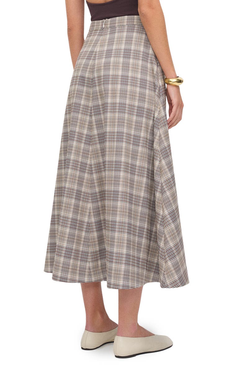 Reformation Peony Plaid Flare Skirt, Alternate, color, Brown Check