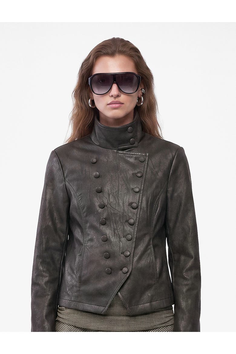 Koton Funnel Neck Faux Leather Military Jacket Asymmetric Front Overlap ...