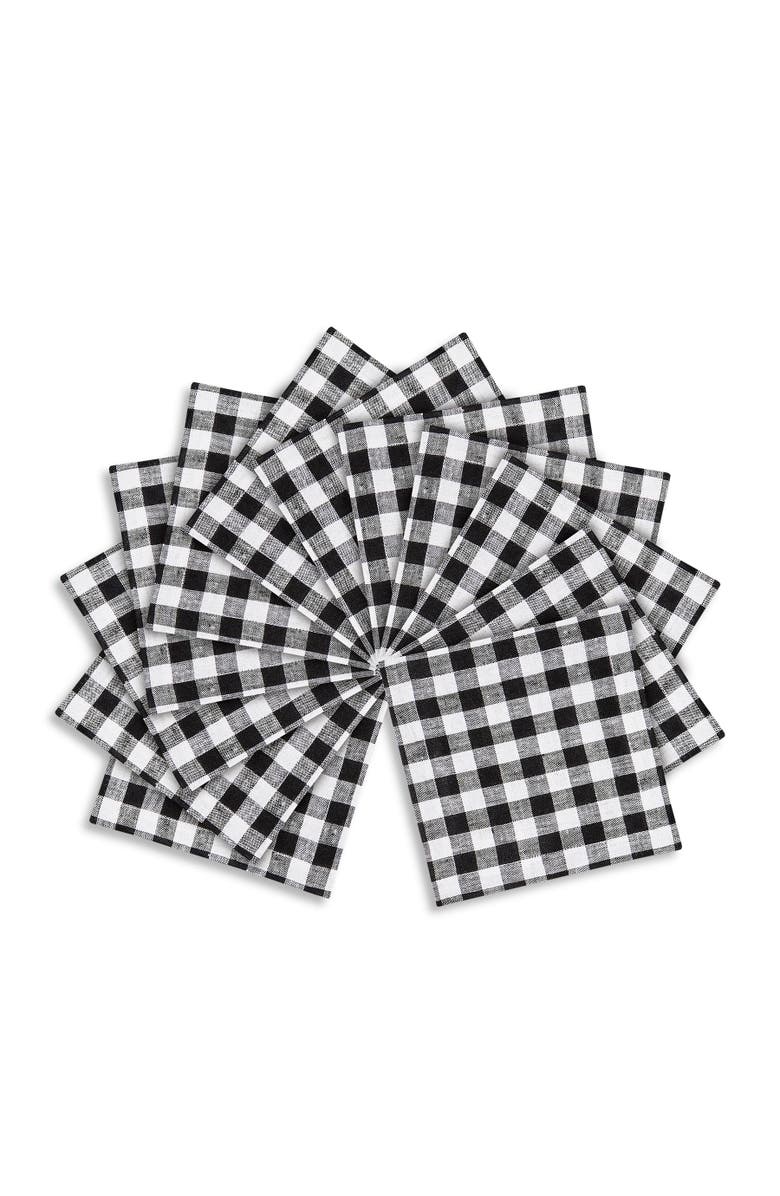 Solino Home Linen Cocktail Napkins - Gingham Check, Main, color, Black
