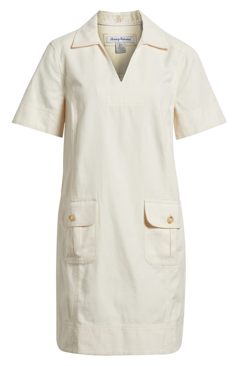 Tommy Bahama Utility Twill Short Sleeve Cotton & Linen Shift Dress, Alternate, color, Coconut