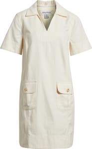 Tommy Bahama Utility Twill Short Sleeve Cotton & Linen Shift Dress