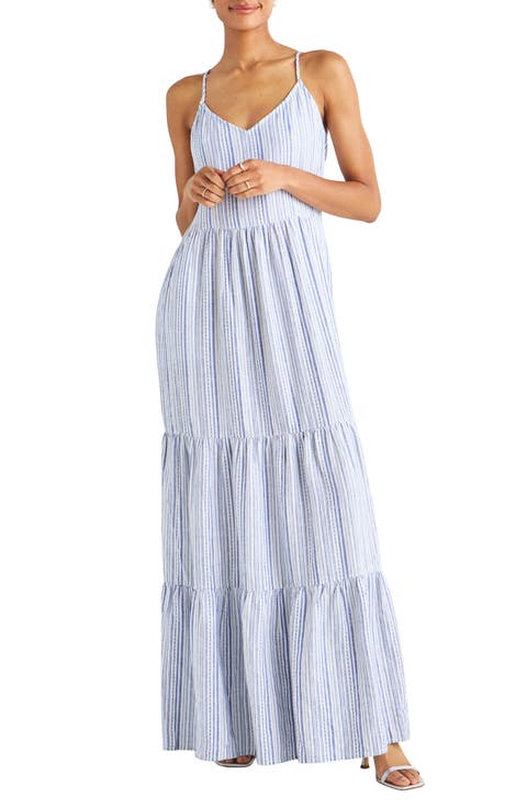Marseille Stripe Tiered Cotton Maxi Sundress