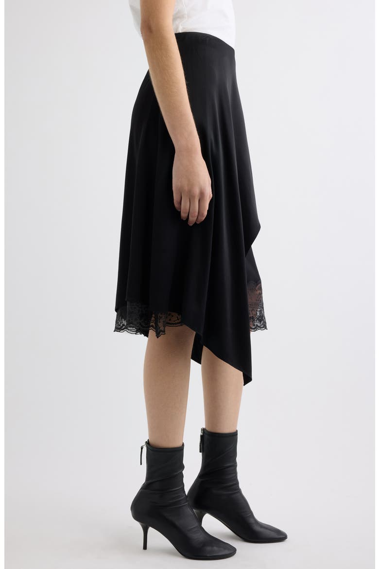 Inouka Ruffle Asymmetric Viscose Satin Midi Skirt, Alternate, color, BLACK