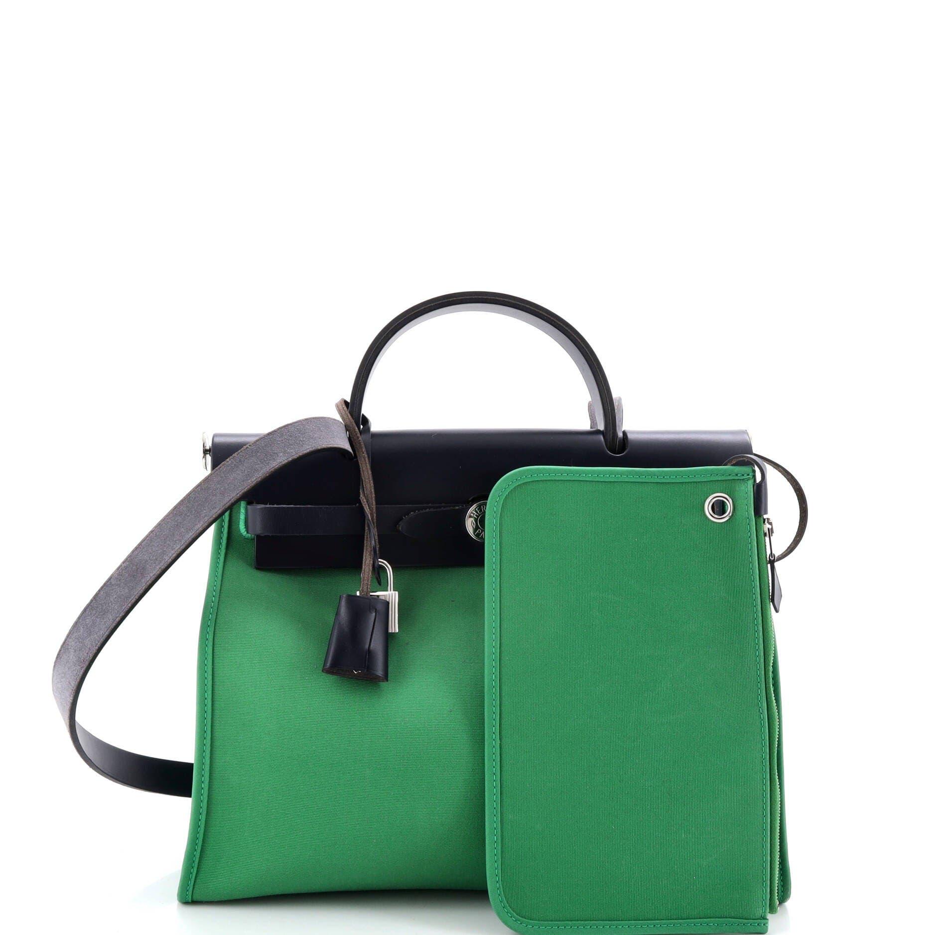 Pre-Owned Hermes Herbag Zip Leather and Toile 31, Alternate, color, Green