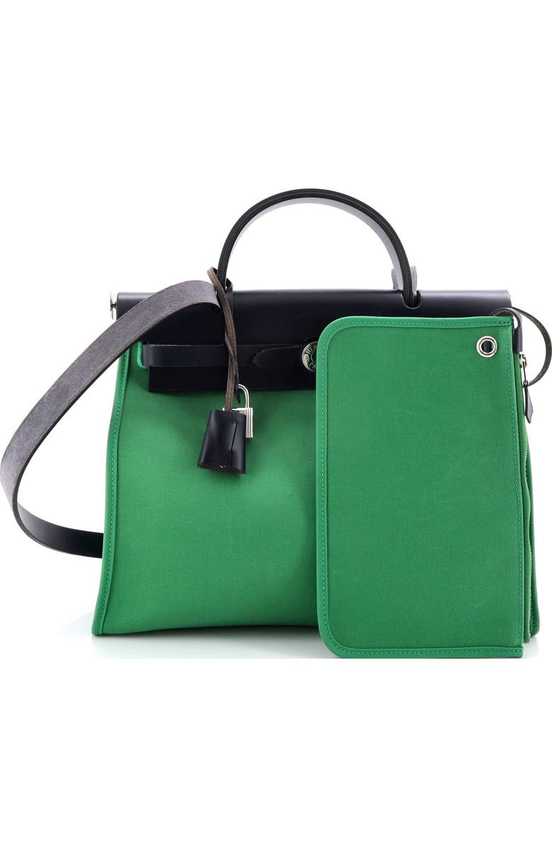 Pre-Owned Hermes Herbag Zip Leather and Toile 31, Alternate, color, Green