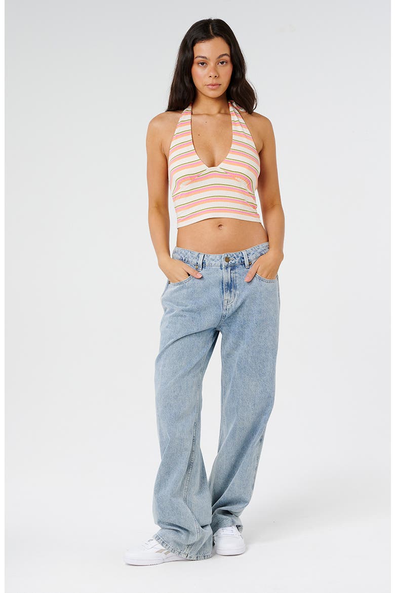 Topanga Canyon Rib Stripe Halter Crop Top, Alternate, color, PEACH