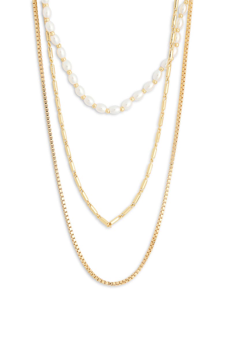 Three Row Layered Necklace, Alternate, color, WHITE- GOLD