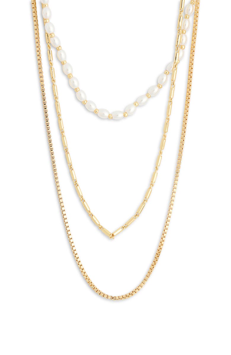 Leith Three Row Layered Necklace, Alternate, color, White- Gold