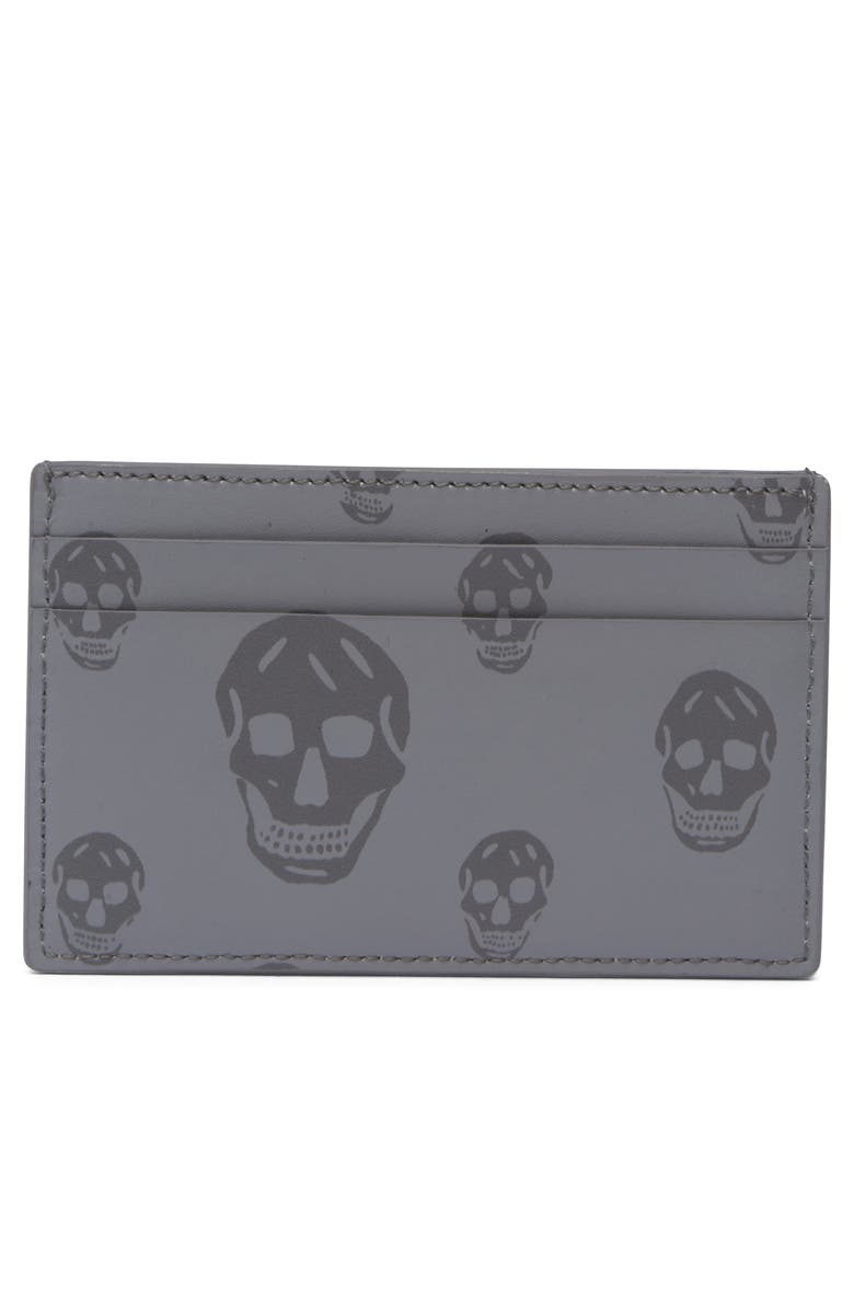 McQueen Skull Leather Card Case, Alternate, color, Grey/ Dark Grey