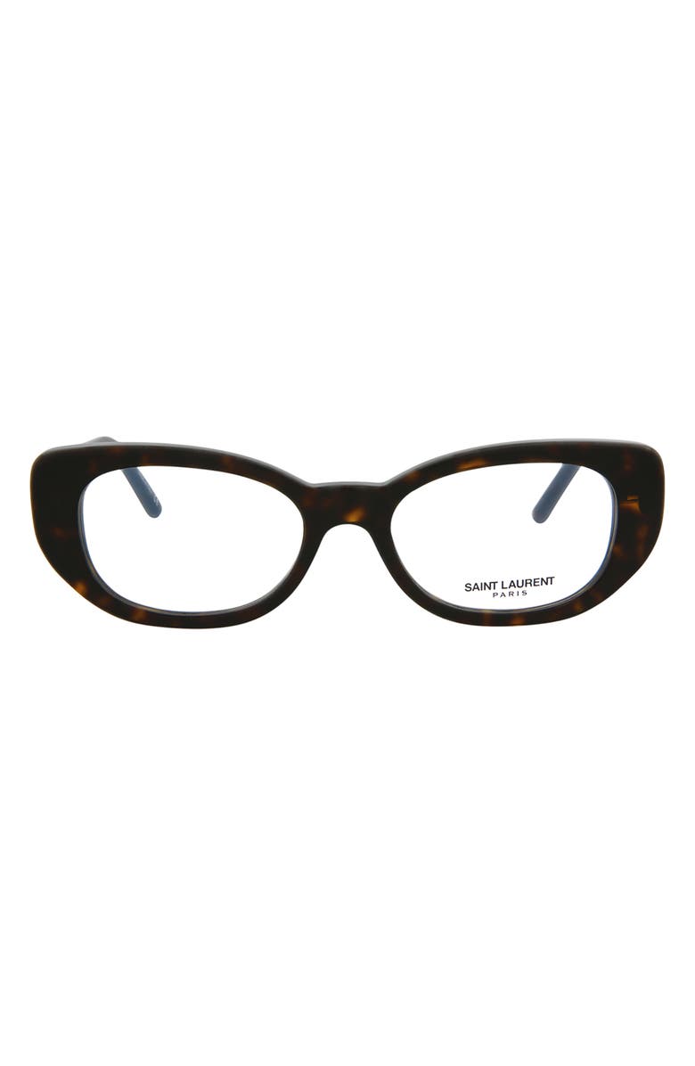 Saint Laurent 53mm Oval Optical Glasses, Main, color, Havana Havana Transparent