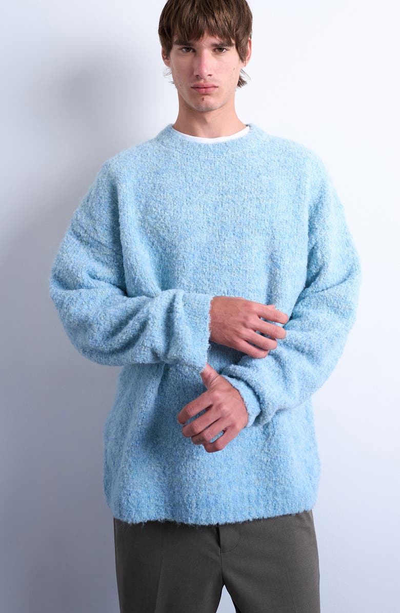 Topman Relaxed Fit Bouclé Sweater, Main, color, Medium Blue