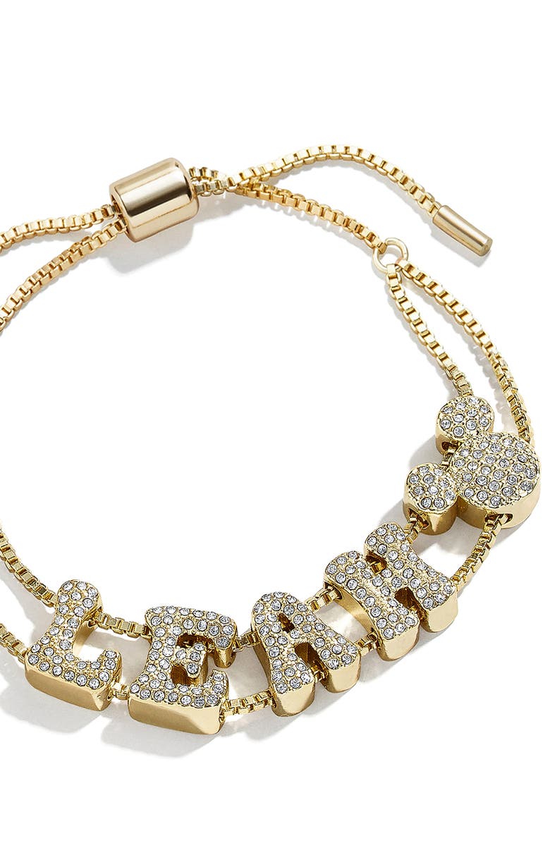 BaubleBar Personalized Disney<sup>®</sup> Crystal Bubble Charm Slider Bracelet, Alternate, color, Gold/ Clear