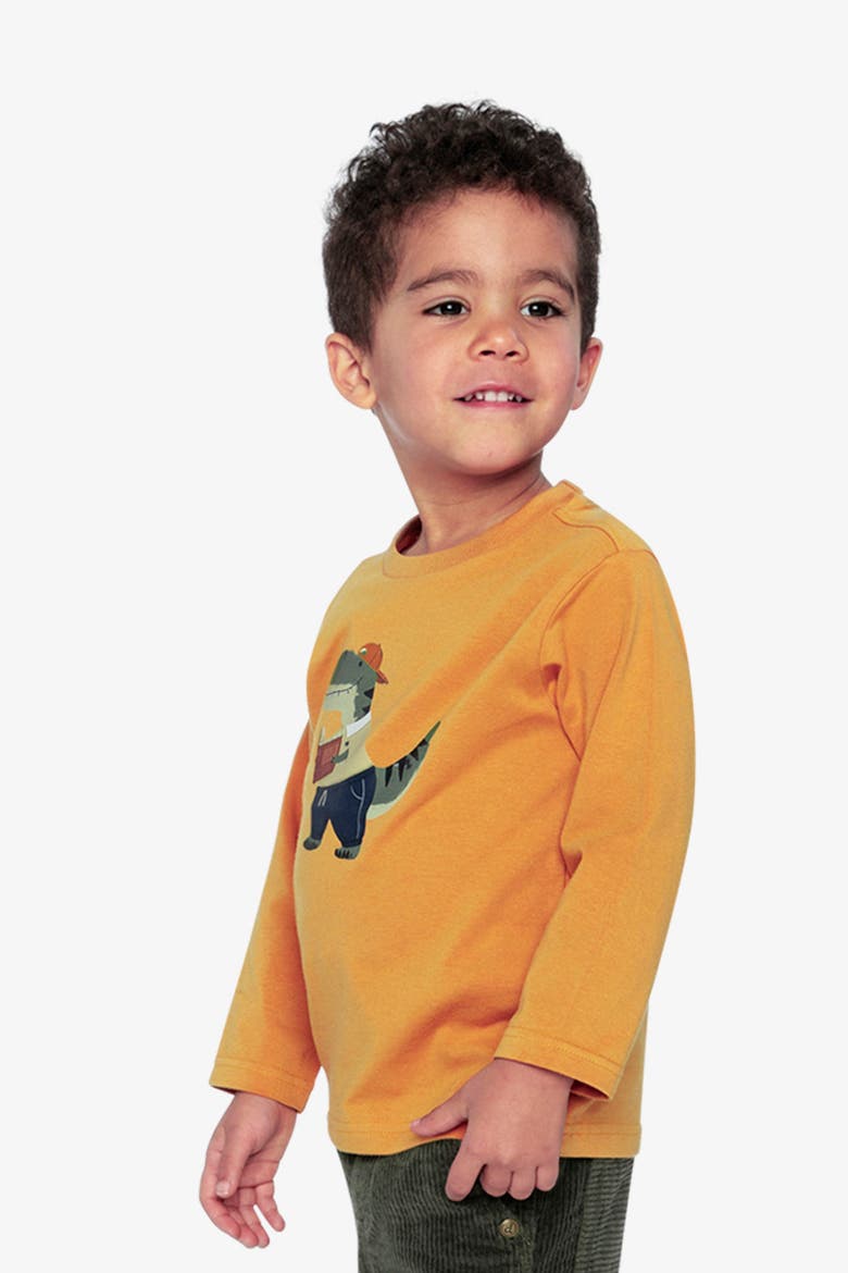 Organic Cotton Dino Applique Long Sleeve T-Shirt, Alternate, color, Mustard Yellow