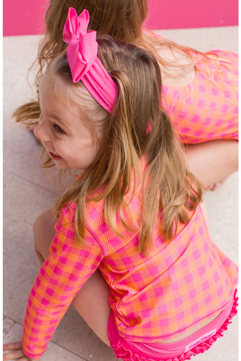 Sunset Sorbet Gingham Long Sleeve Two-Piece Swimsuit, Alternate, color, SUNSET SORBET
