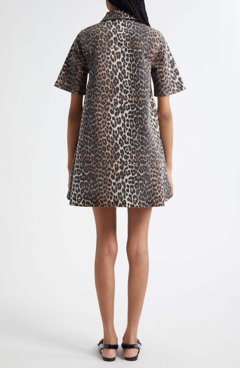 Ganni Leopard Stretch Organic Cotton Denim Minidress, Alternate, color, Leopard