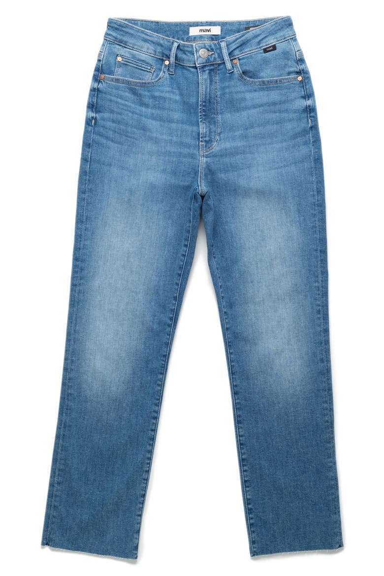 New York Raw Hem High Waist Straight Leg Jeans, Alternate, color, MID BLUE FLEX BLUE