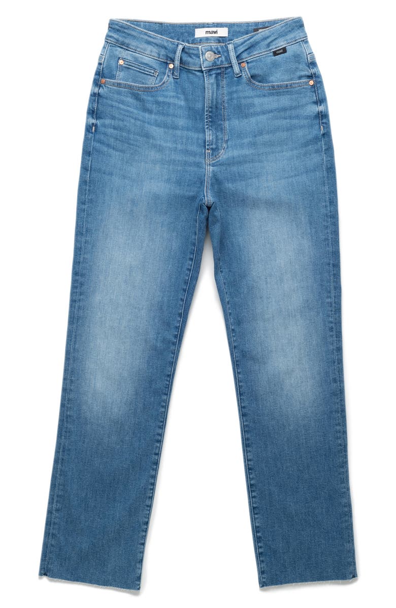 Mavi Jeans New York Raw Hem High Waist Straight Leg Jeans, Alternate, color, Mid Blue Flex Blue