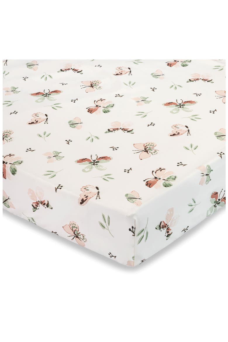 Cotton Sateen Fitted Crib Sheet, Alternate, color, BEIGE/ BUTTERFLY