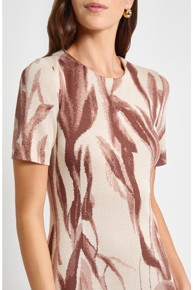 Botanical Jacquard A-Line Dress, Alternate, color, BISCOTTI/ CHARMEUSE/ TRUFFLE