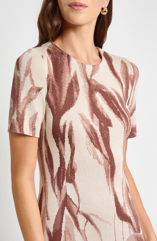 Misook A-line Botanical Jacquard Soft Knit Midi Dress In Brown