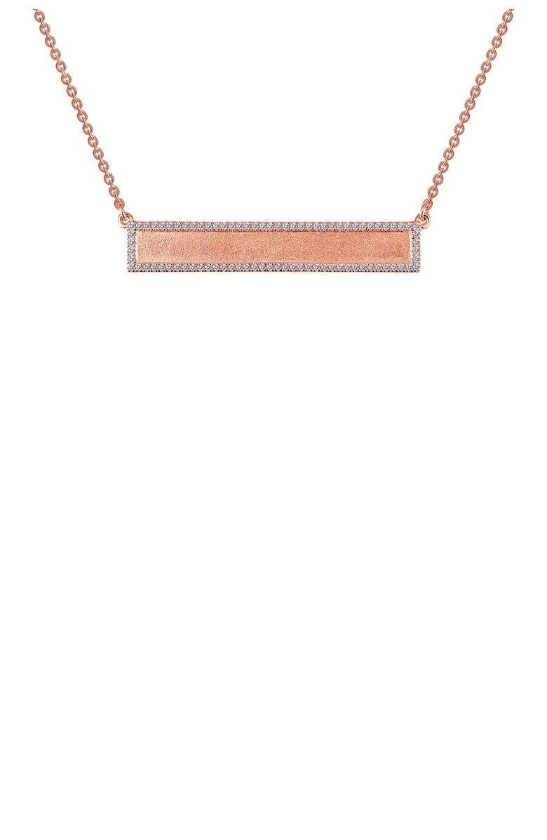 Lafonn Rose Gold Plated Sterling Silver Pavé Simulated Diamond Halo Bar Pendant Necklace, Main, color, White