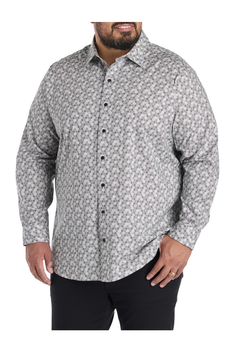 Big & Tall Tonal Dotted Sport Shirt, Alternate, color, GREY BLACK