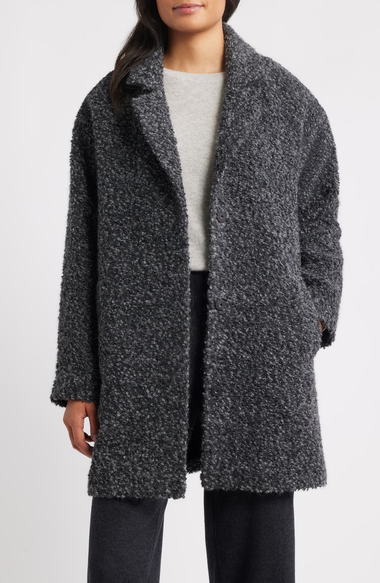 Eileen Fisher Alpaca & Wool Blend Faux Shearling Coat, Main, color, Charcoal Ash