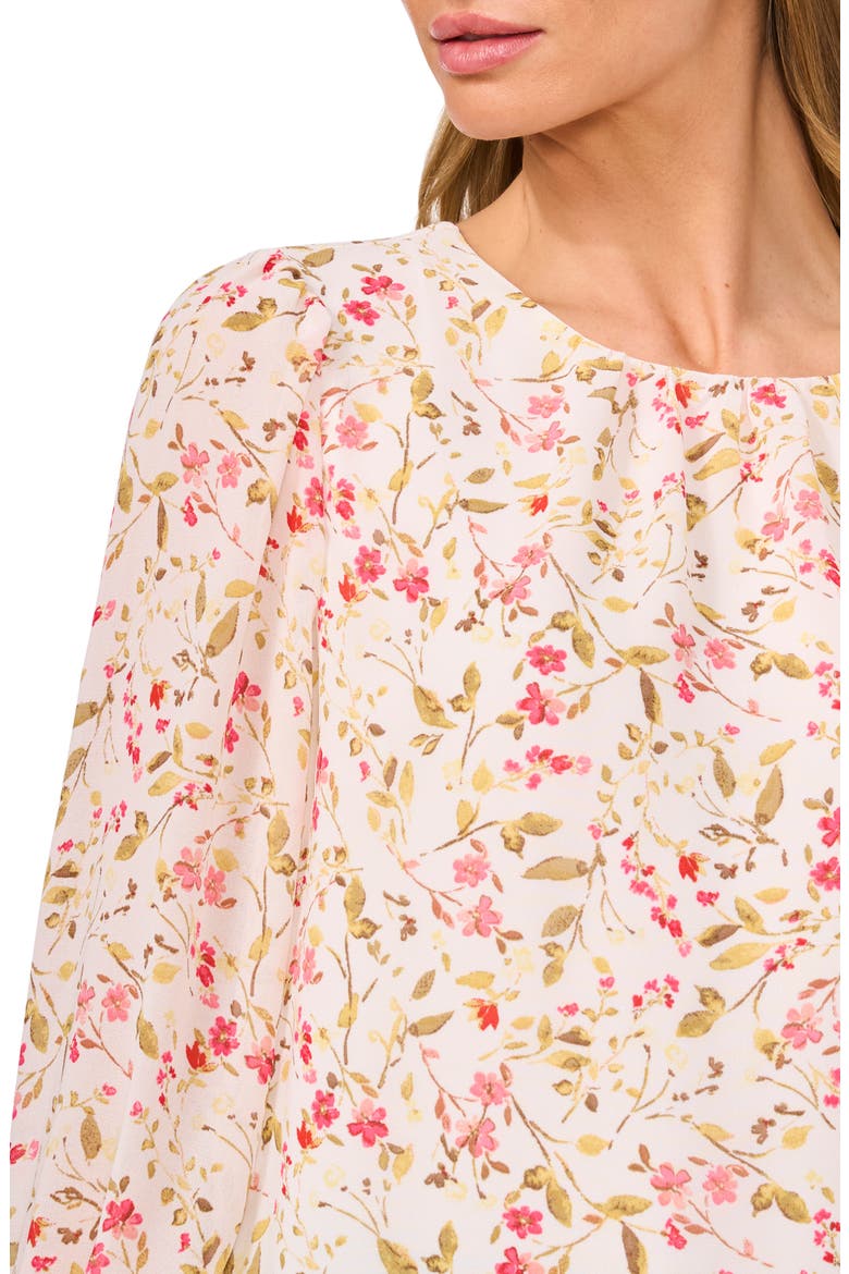 Floral Long Sleeve Ruffle Cuff Georgette Top, Alternate, color, NEW IVORY