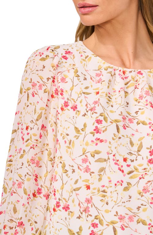 Cece Floral Long Sleeve Ruffle Cuff Georgette Top In New Ivory