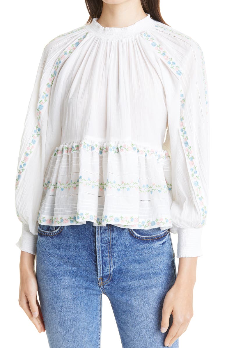 byTiMo Embroidered Peplum Cotton Top, Main, color, 