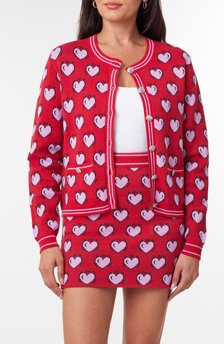 Scotch & Soda Burton Morris Hearts Jacquard Cardigan, Main, color,