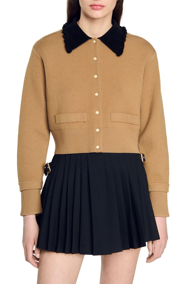 SANDRO Cropped coatigan, Alternate, color, 