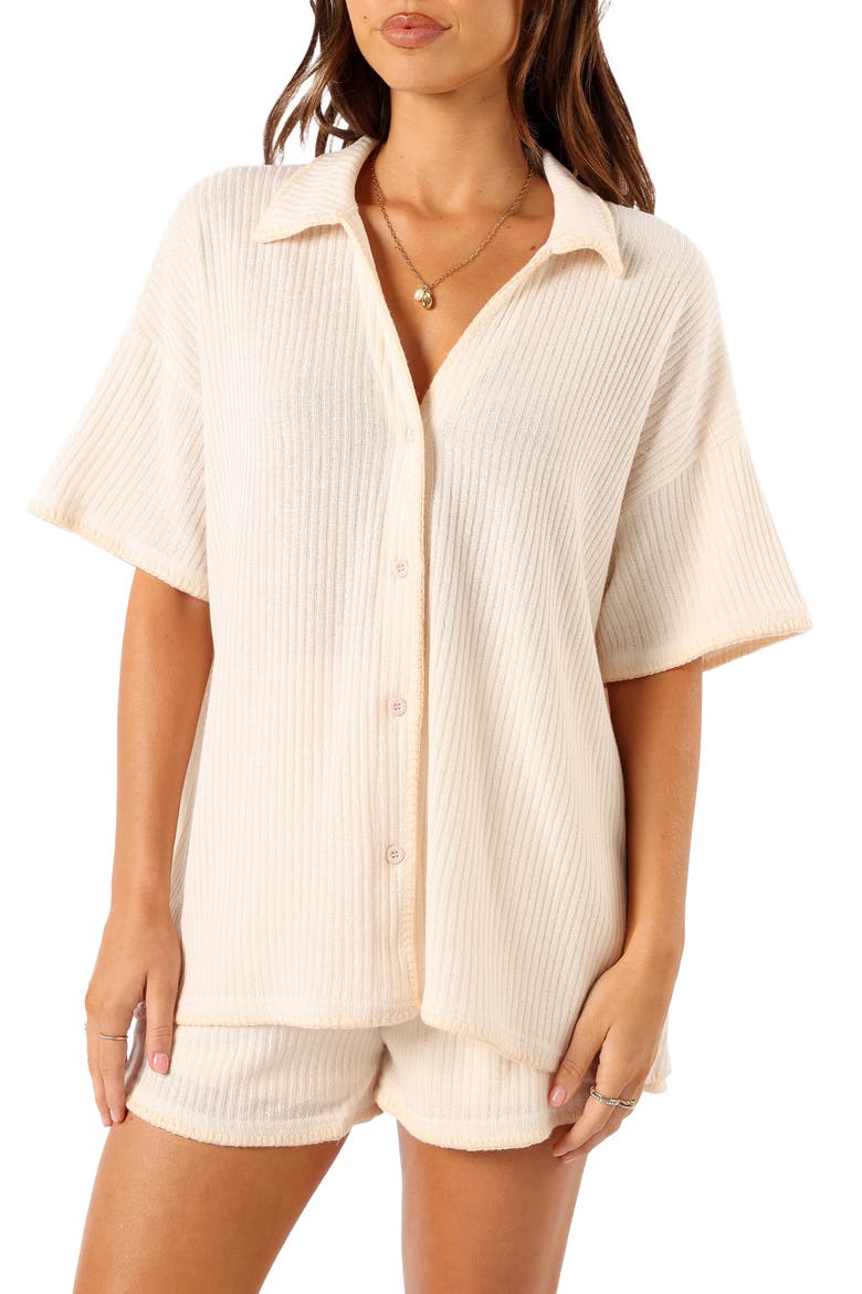 Bobby Knit Button-Up Shirt & Shorts Set, Main, color, LIGHT BEIGE