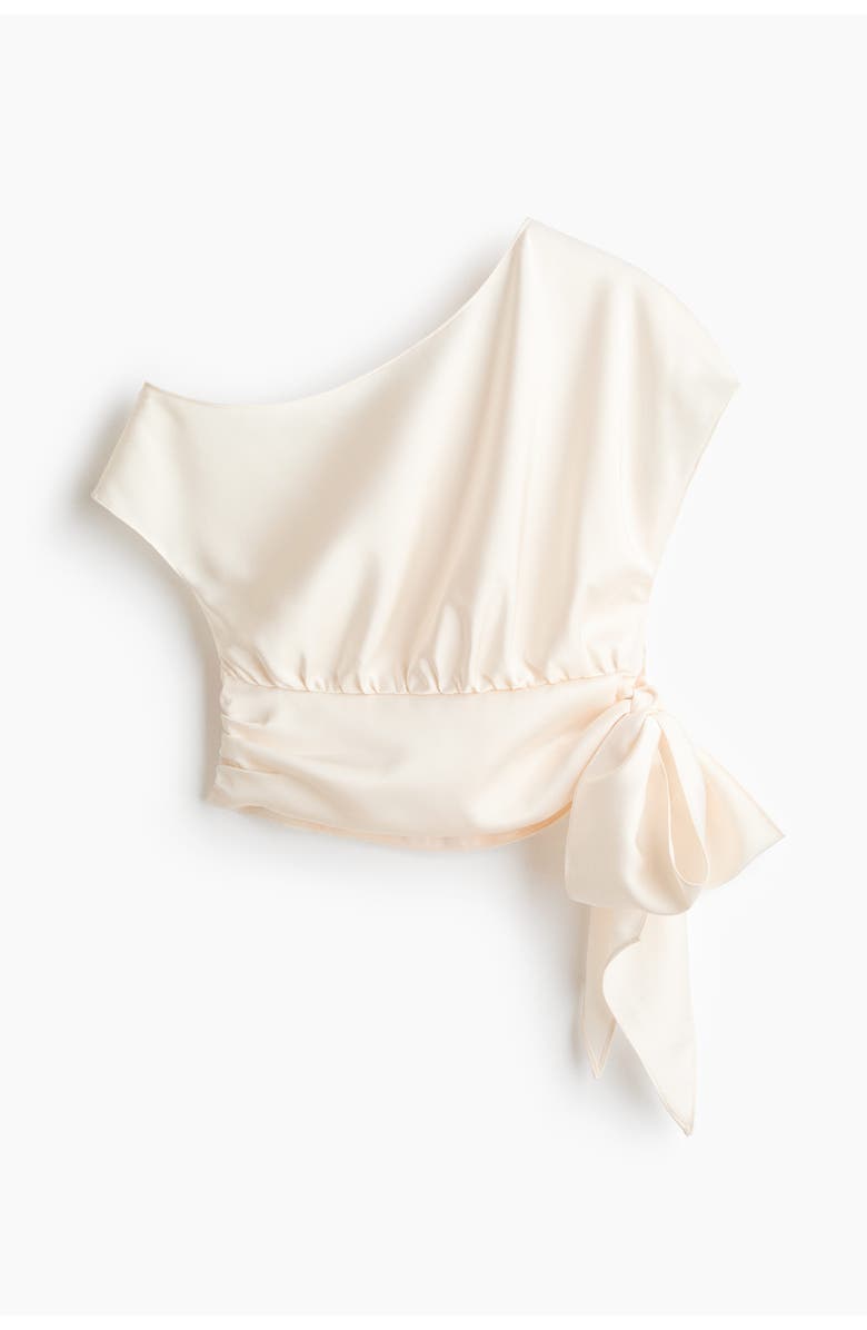 H&M Satin One-shoulder Blouse, Main, color, Cream
