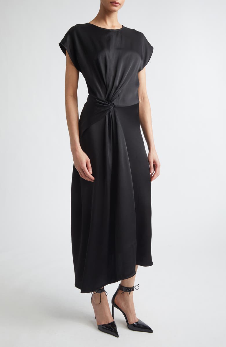 Victoria Beckham Aria Twist Waist Asymmetric Midi Dress, Alternate, color, Black
