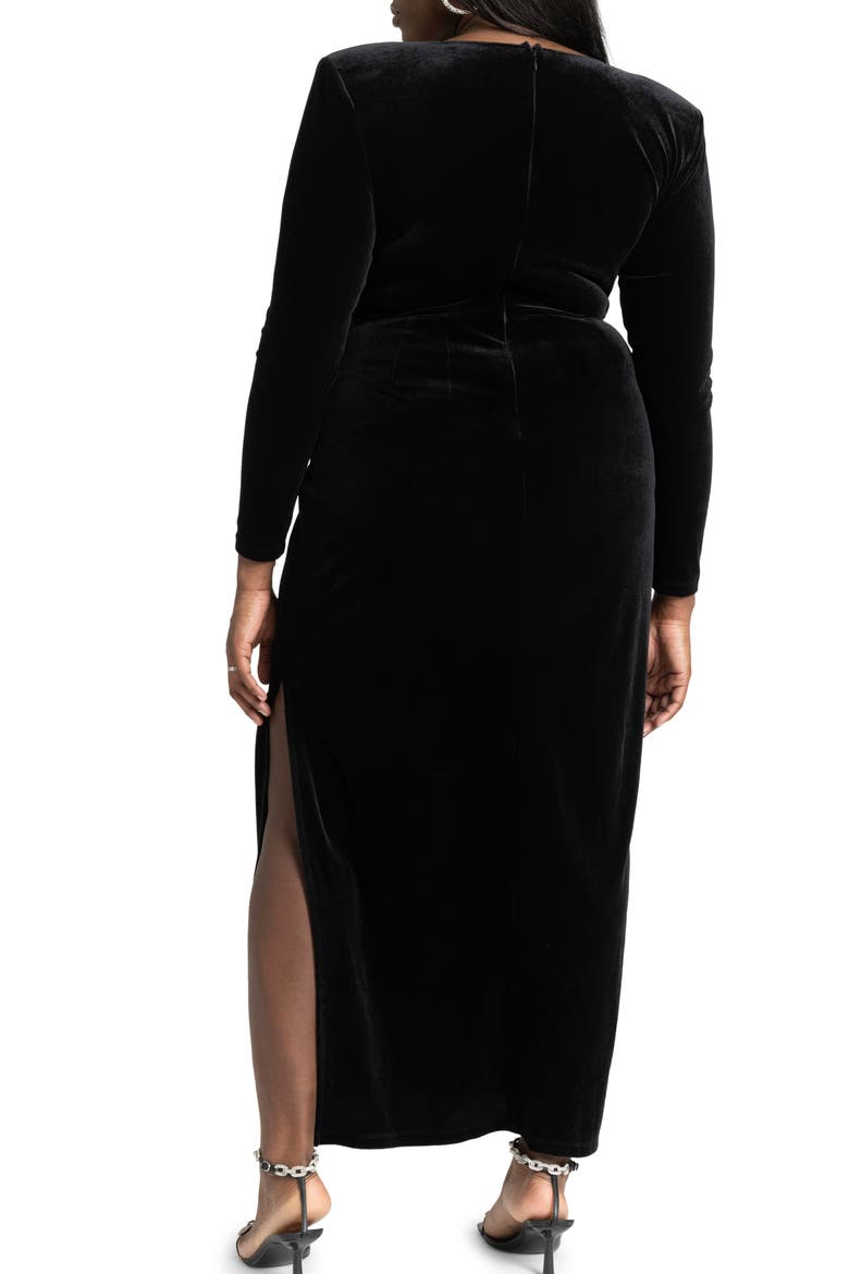 Twist Front Long Sleeve Velvet Cocktail Dress, Alternate, color, BLACK ONYX